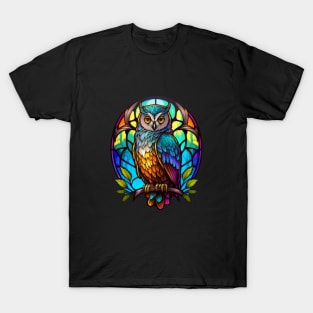 Owl Bird Animal Portrait Stained Glass Wildlife Outdoors Adventure T-Shirt